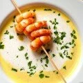 Тыквенный суп-пюре с креветками на шпажках