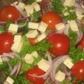 Салат с жареными баклажанами и брынзой